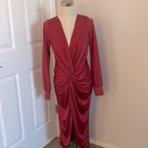 Boohoo Burgundy Gathered MIDI Dress - Size 8